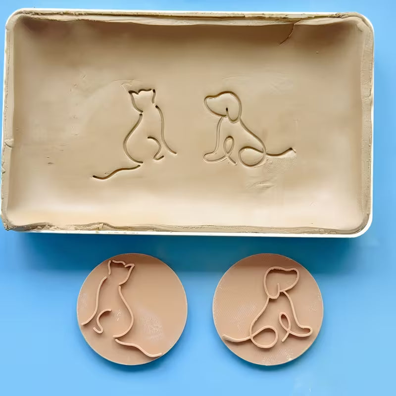 Töpferstempel Hund und Katze, 2er Set