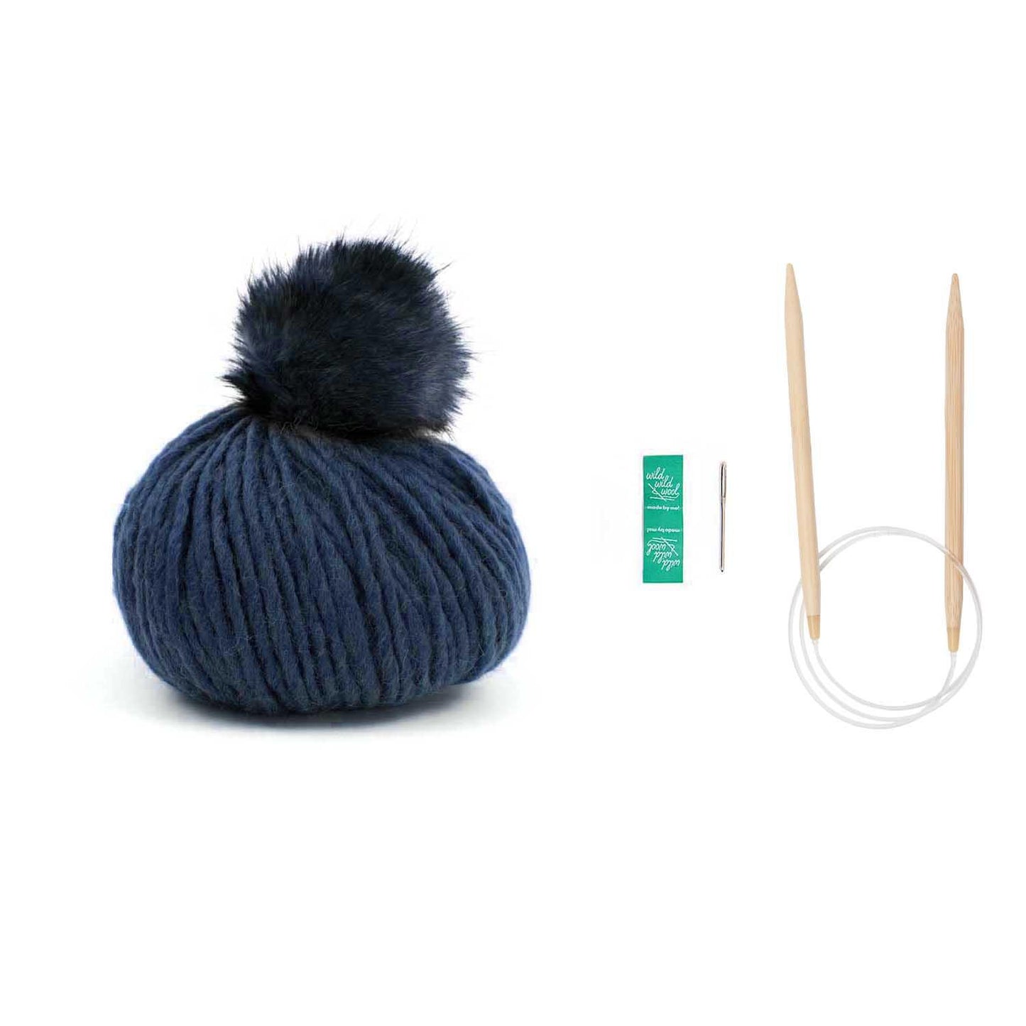 Rico Design Strickset Mütze Wild Wild Wool Pompon Marine - Craftguru