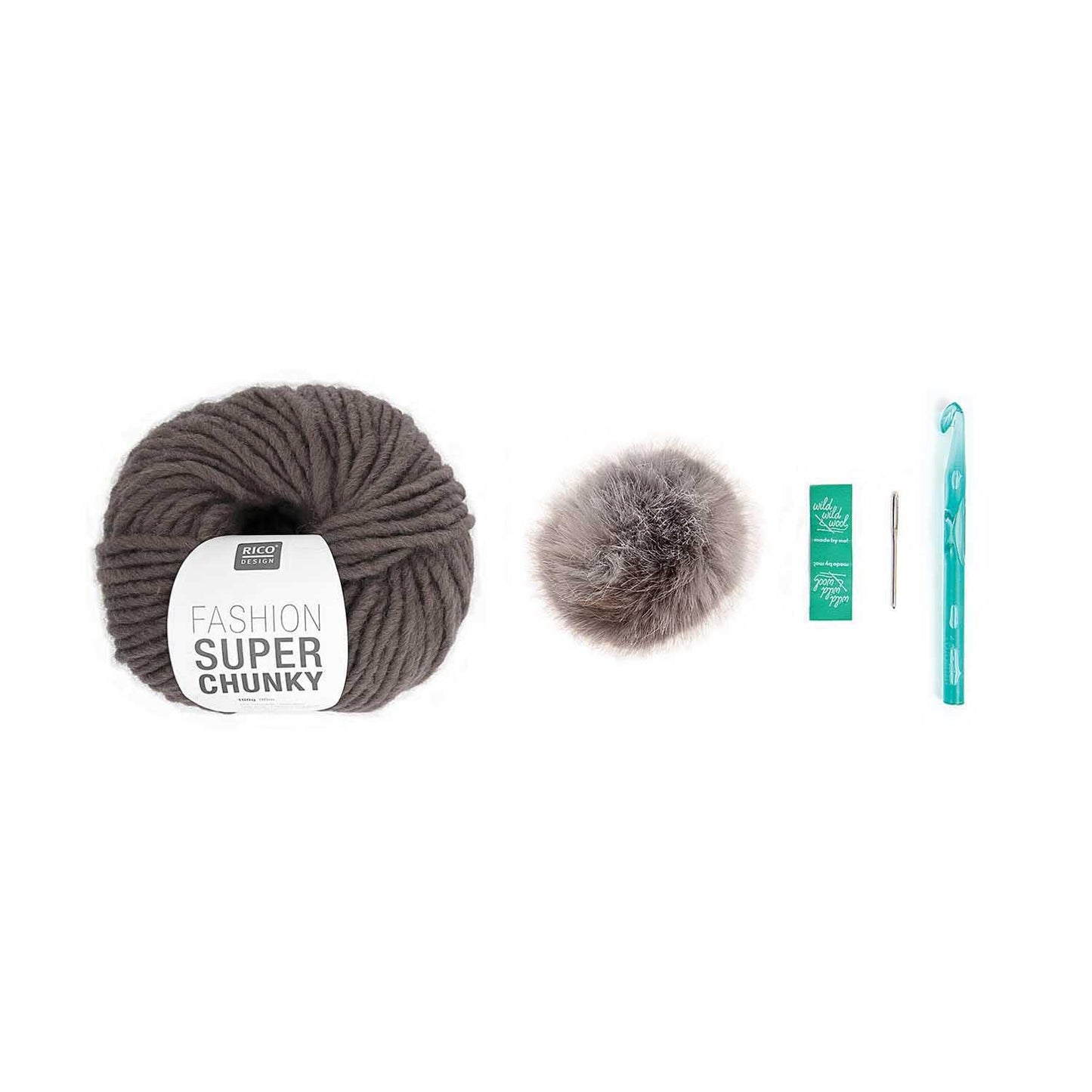 Rico Design Häkelset Mütze Wild Wild Wool Pompon Grau - Craftguru