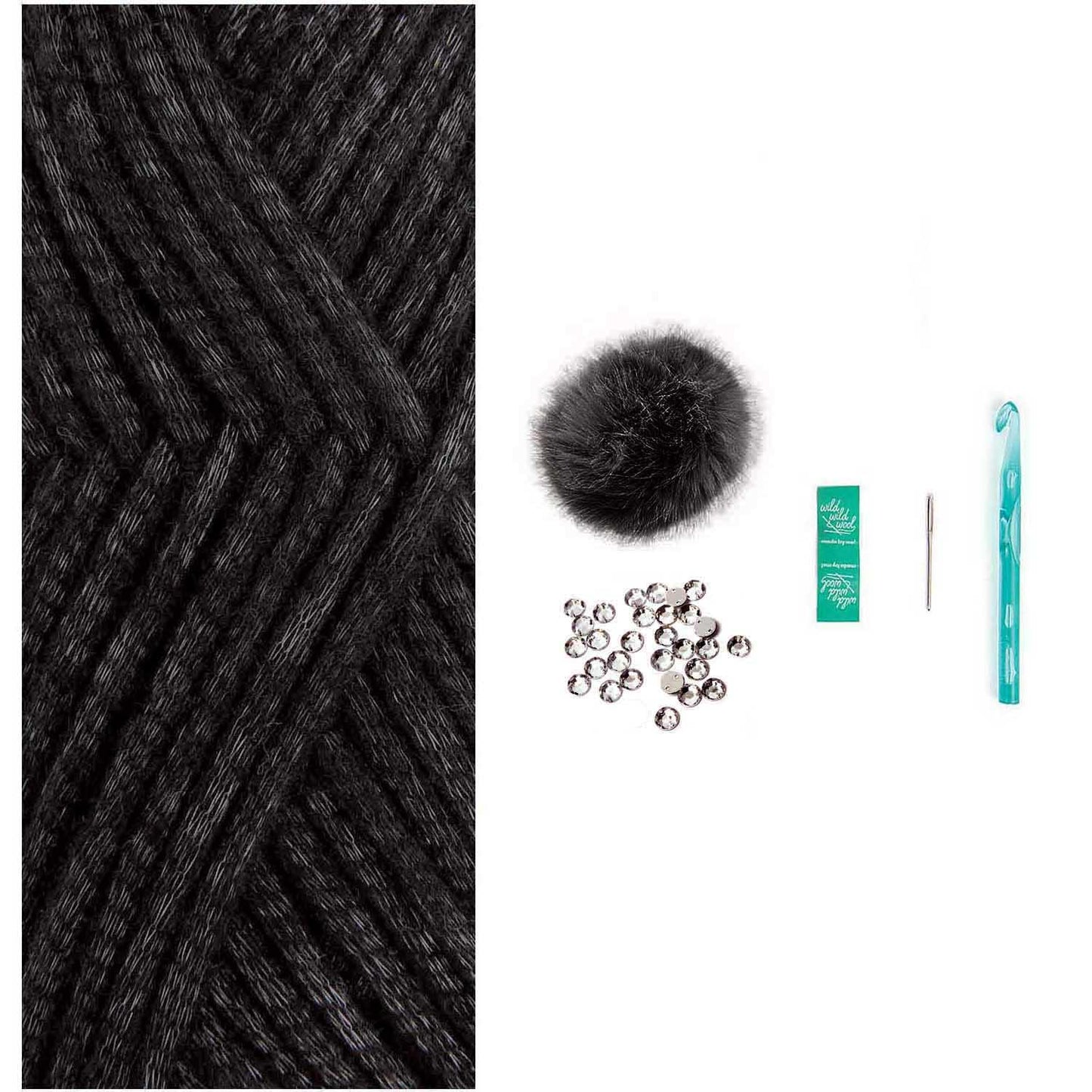 Rico Design Häkelset Mütze Pompon Schwarz mit Strass - Craftguru