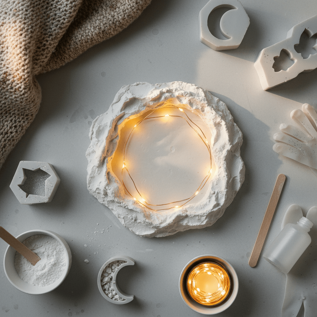 Leuchtende Deko selbst gemacht: Lichterkette in Gießpulver-Objekte eingießen - Craftguru