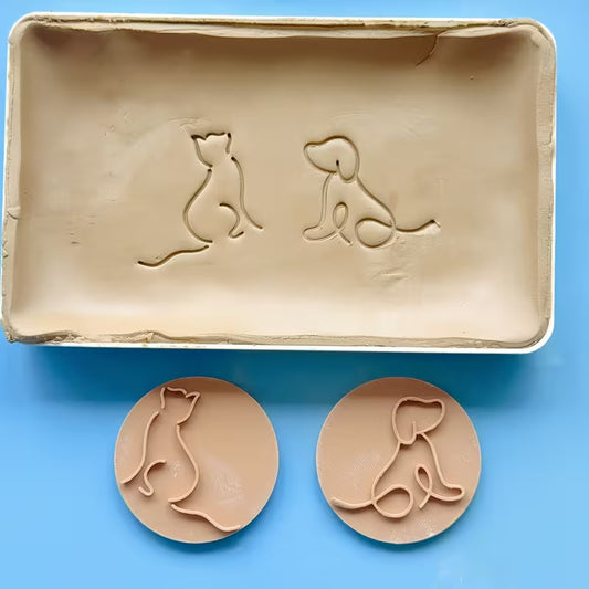 Töpferstempel Hund und Katze, 2er Set