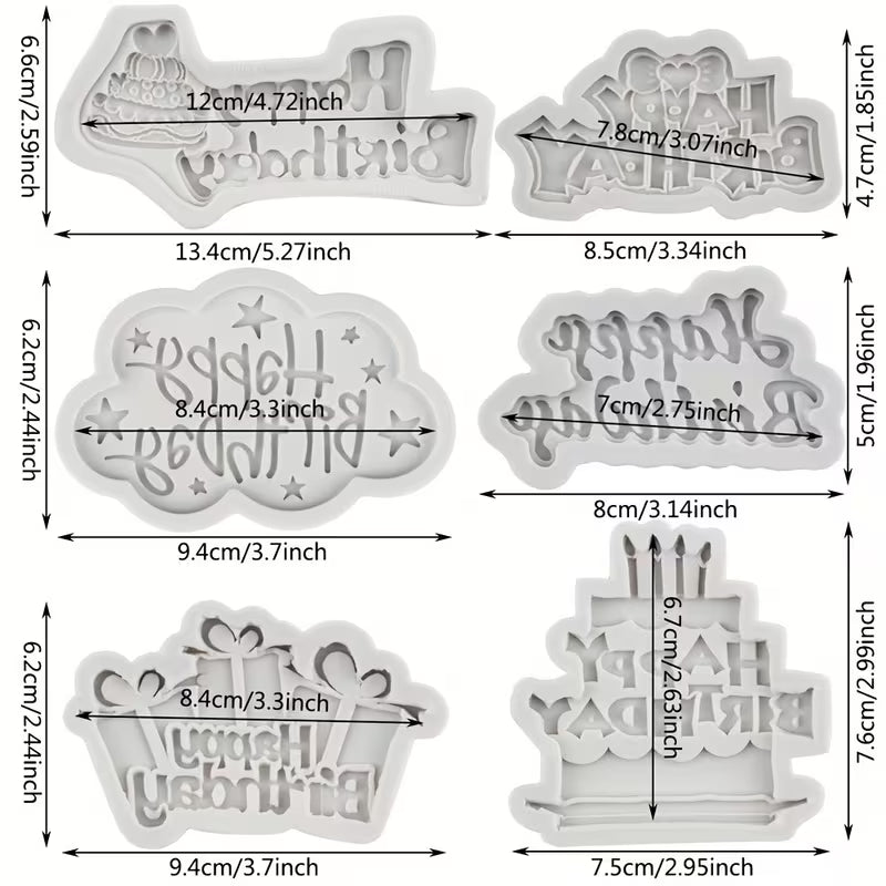 Silikonformen Set Happy Birthday – 6er Set mit 6 verschiedenen Motiven