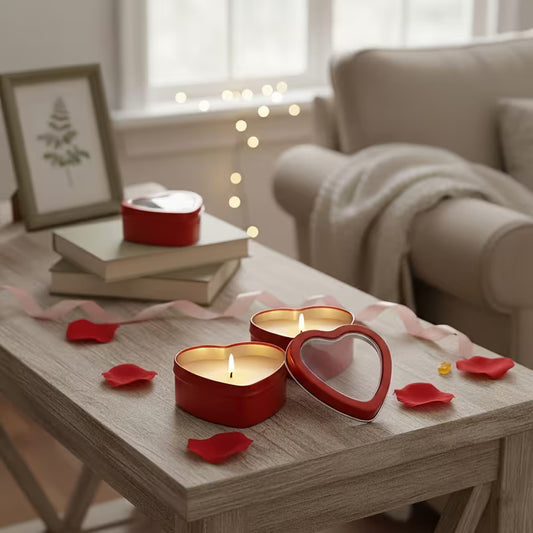 Komplettset Kerzenbecher Herz inkl. Docht und Haltern, 6er Set