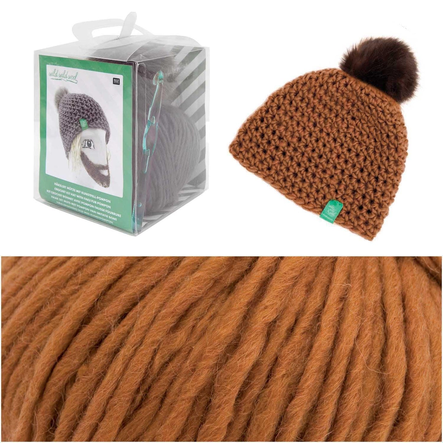 Rico Design Häkelset Mütze Wild Wild Wool Pompon Curry - Craftguru