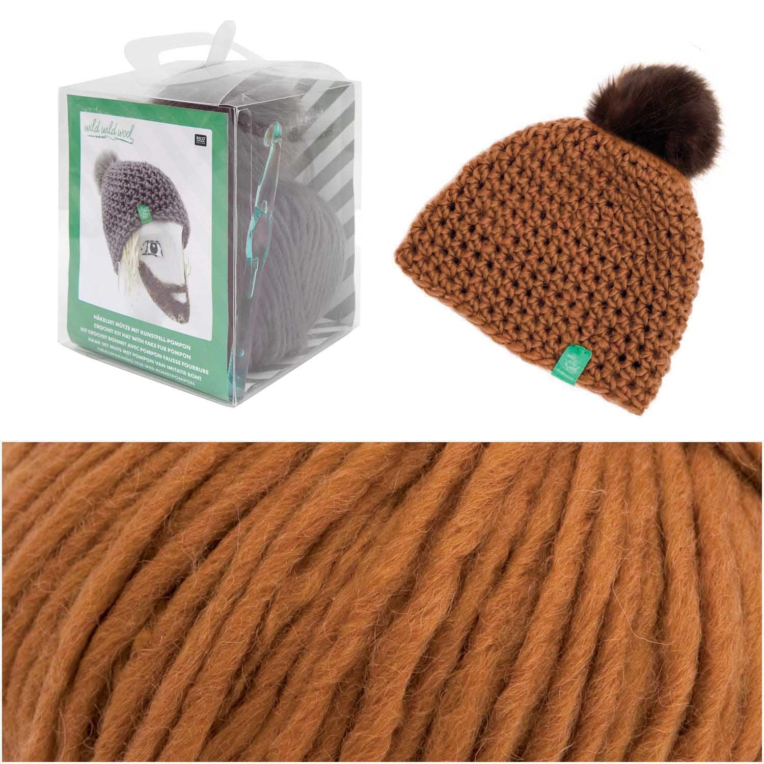 Rico Design Häkelset Mütze Wild Wild Wool Pompon Curry - Craftguru