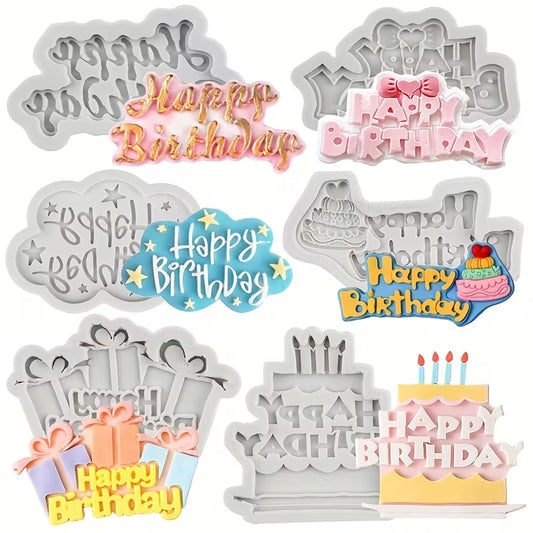 Silikonformen Set Happy Birthday – 6er Set mit 6 verschiedenen Motiven
