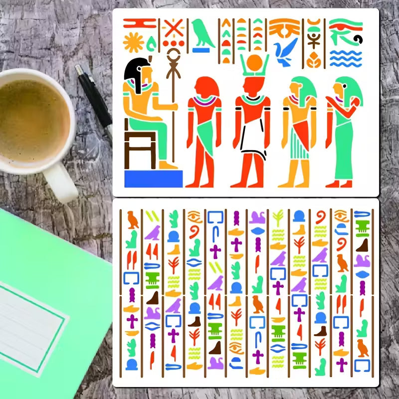 Schablonenset ägyptische Hieroglyphen, 2 teilig