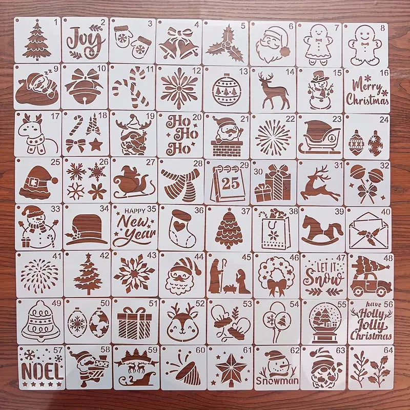 Schablonenset Weihnachtsmotive, 64-teilig