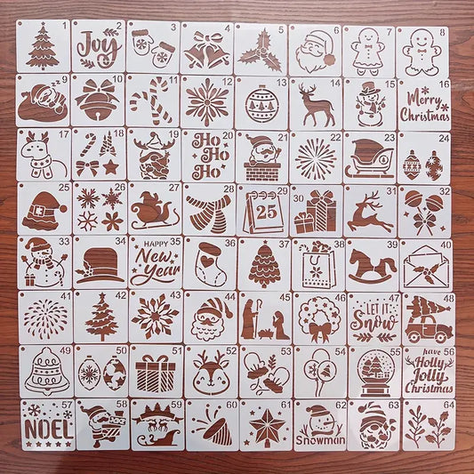 Schablonenset Weihnachtsmotive, 64-teilig