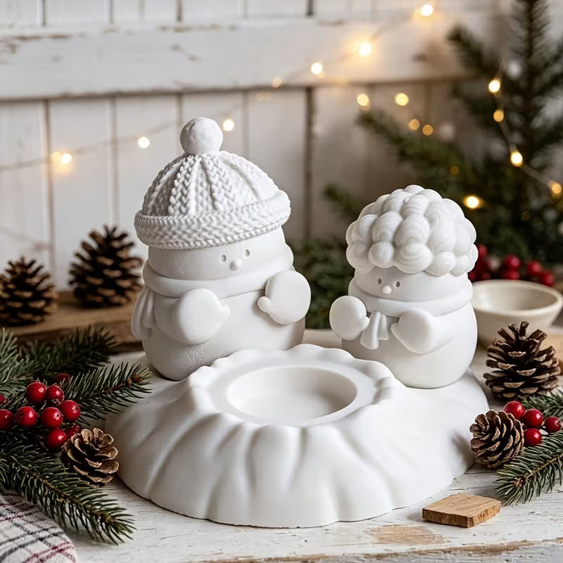 Silikonform Schneemann Paar am Lagerfeuer, 4 teilig