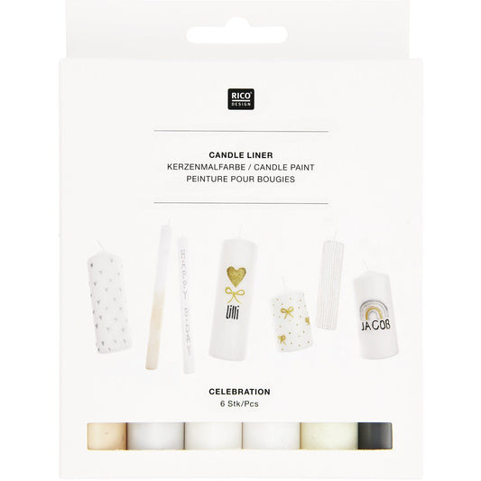 Rico Design - Candle Liner Kerzenmalfarbe Set Celebration 6 Stück à 30ml