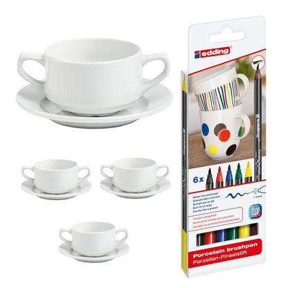 Malset Suppentasse mit Untersetzer inkl. 4 Sets und 6 Stiften