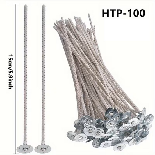 Baumwolldocht HTP-100, 150mm, 50 Stück inkl. Halter