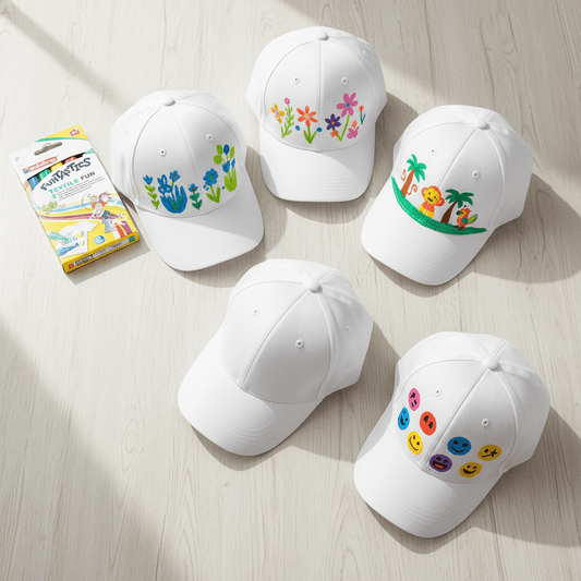 Basecaps bemalen inkl. 5 Basecaps und 5 Textilstiften, Kinder - Craftguru