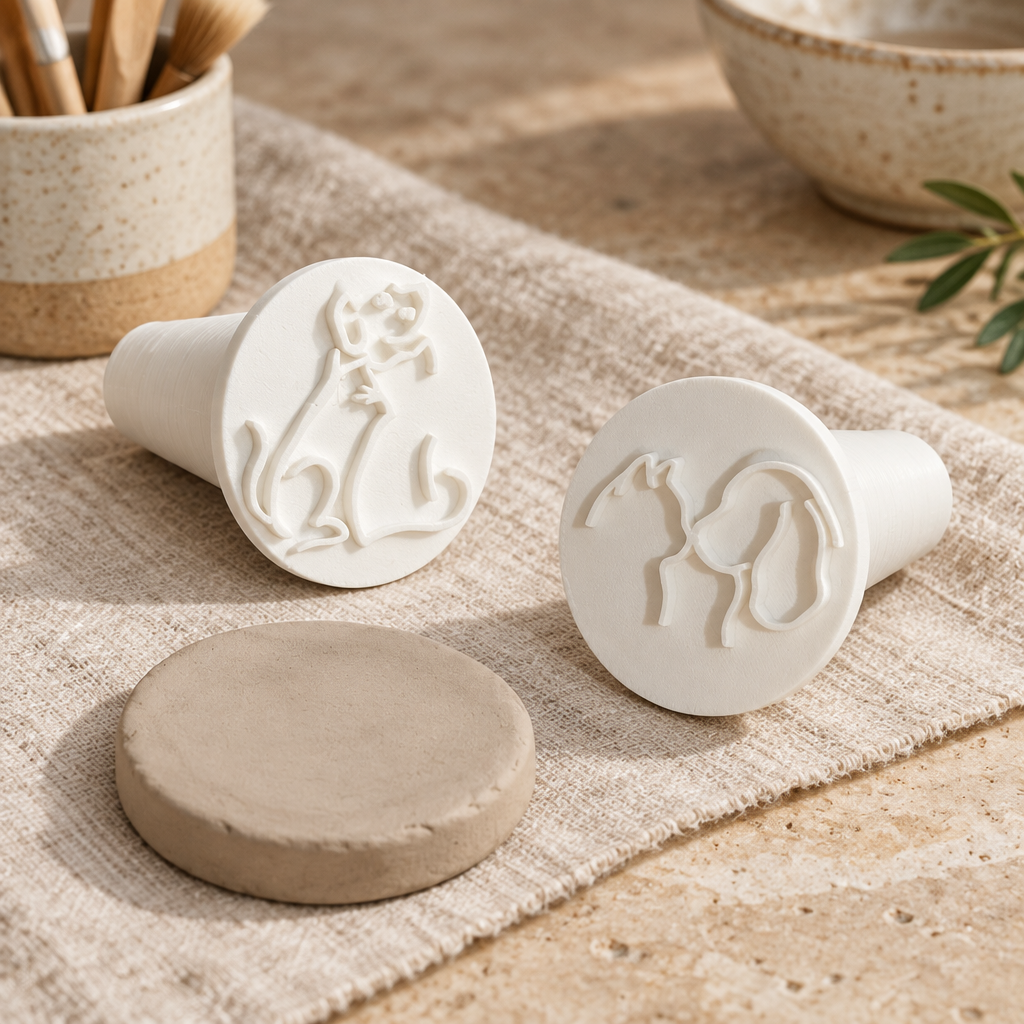 Töpferstempel Hund und Katzenpaar