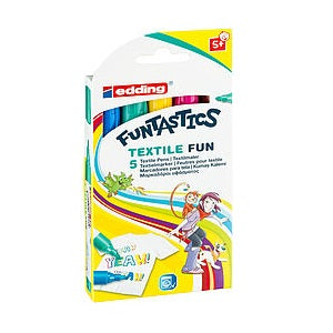 Edding 17 FUNTASTICS TEXTILE FUN Kindertextilmarker, 5er Set