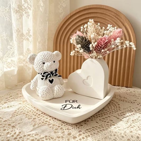 Silikonform Herzschale mit Bärchen und Herzvase, 3 teilig