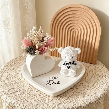 Silikonform Herzschale mit Bärchen und Herzvase, 3 teilig