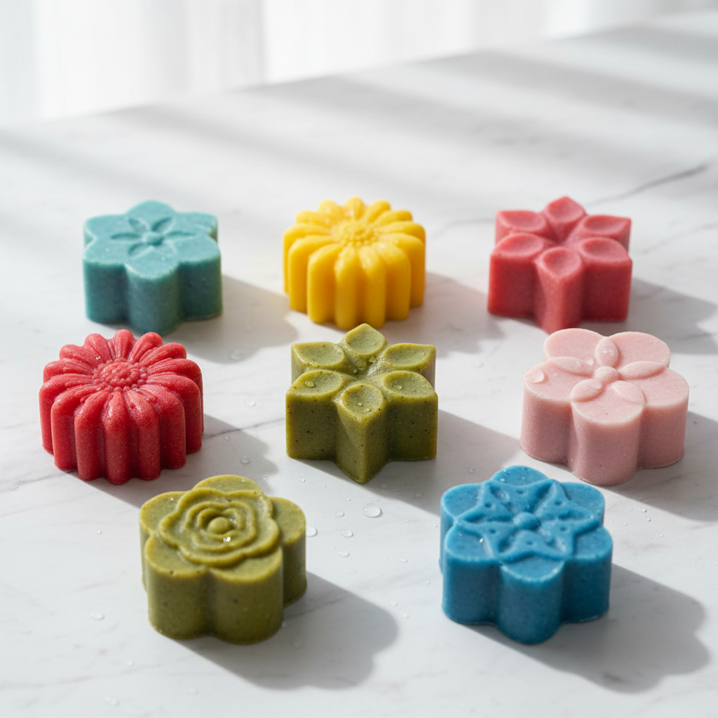Fertige Blumenseifen in verschiedenen Farben - korrekte Größe