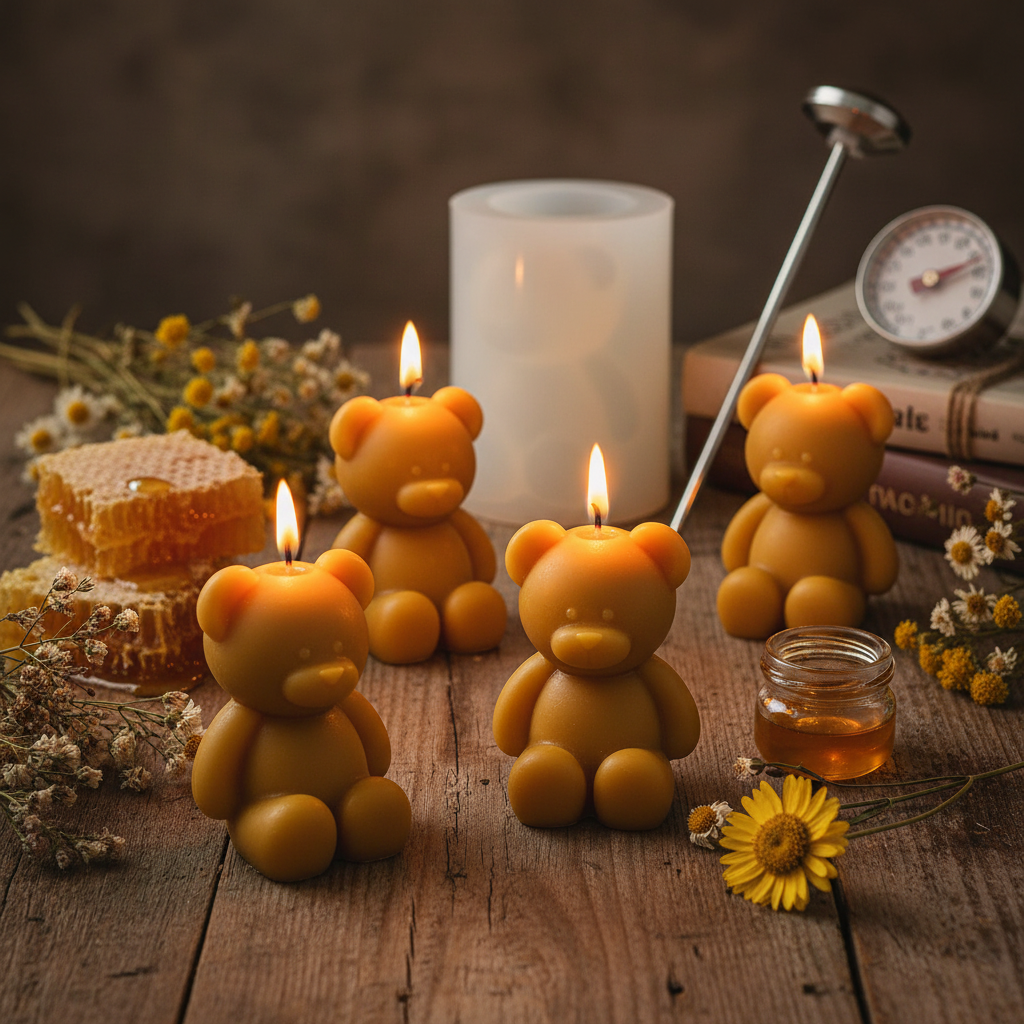 Komplettset Bienenwachs Bärchen – fertige goldene Bärchenkerzen