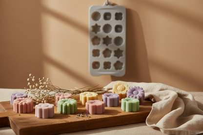 Blumenseifen Lifestyle auf Holzbrett