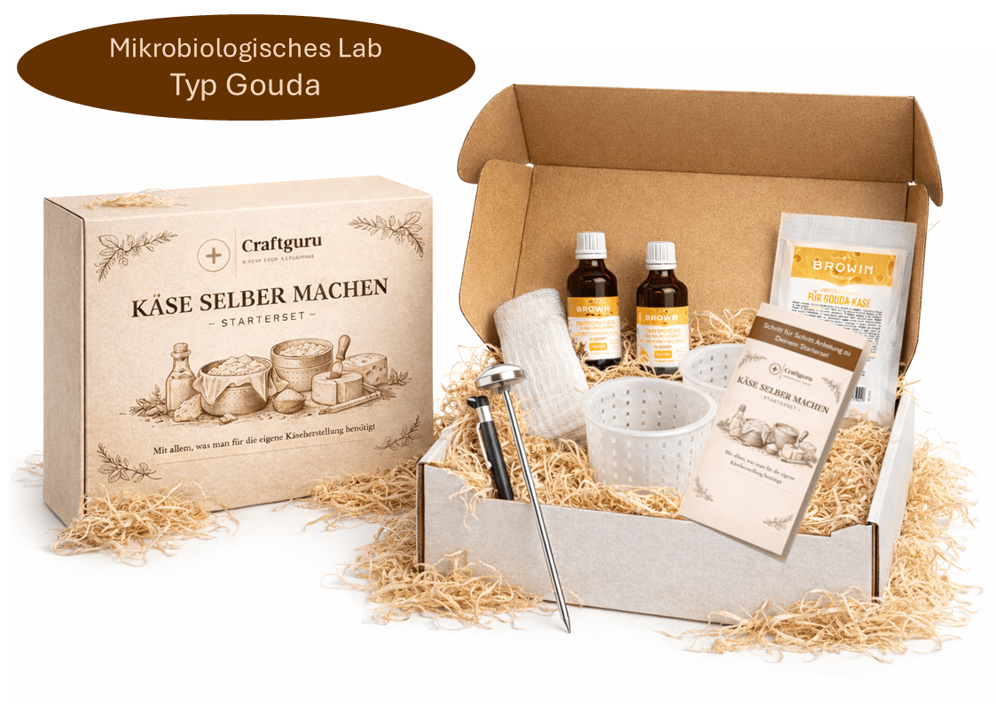 Käse selber machen - Starterset - Typ Gouda, mikrobiologisches Lab - Craftguru