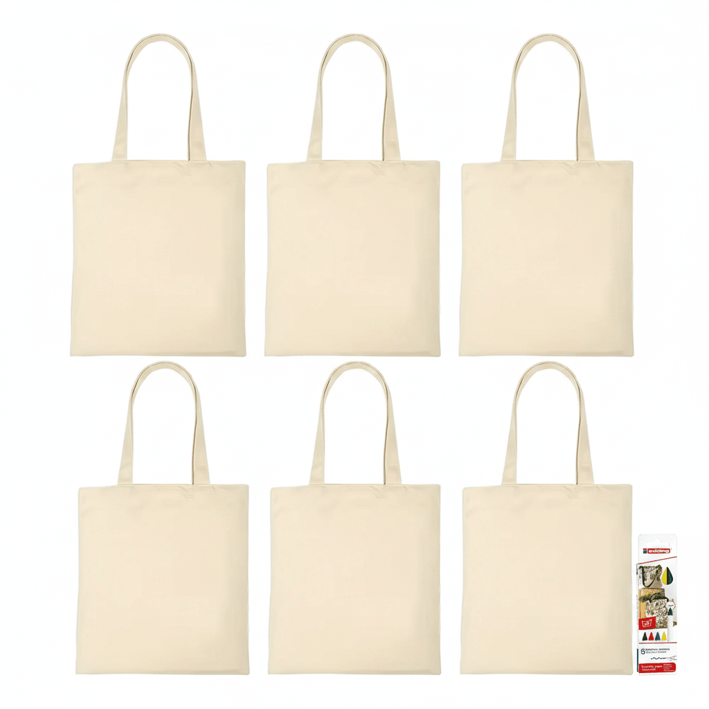 Komplettset Baumwollbeutel Basic bemalen inkl. 6 Beuteln und 5 Stiften - Craftguru