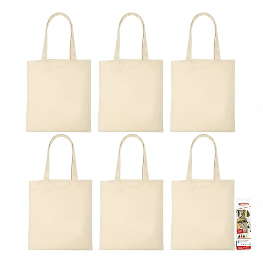 Komplettset Baumwollbeutel Basic bemalen inkl. 6 Beuteln und 5 Stiften - Craftguru
