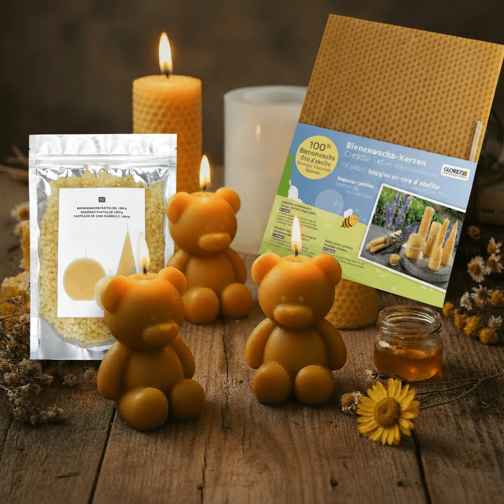 Komplettset - Bienenwachs Bärchen – Kerzen gießen mit Natur-Wachs - Craftguru