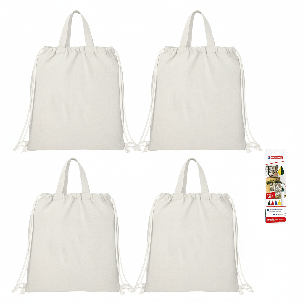 Komplettset Zuziehbeutel bemalen inkl. 4 Beuteln und 5 Stiften - Craftguru