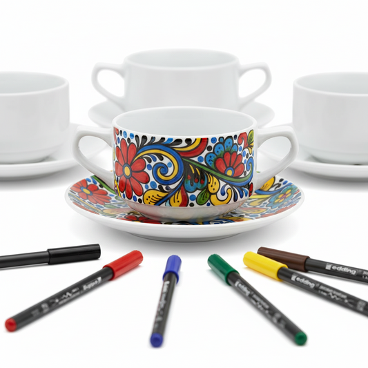 Malset Suppentasse mit Untersetzer inkl. 4 Sets und 6 Stiften