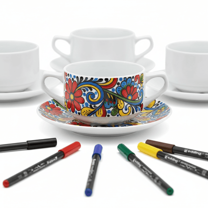 Malset Suppentasse mit Untersetzer inkl. 4 Sets und 6 Stiften - Craftguru