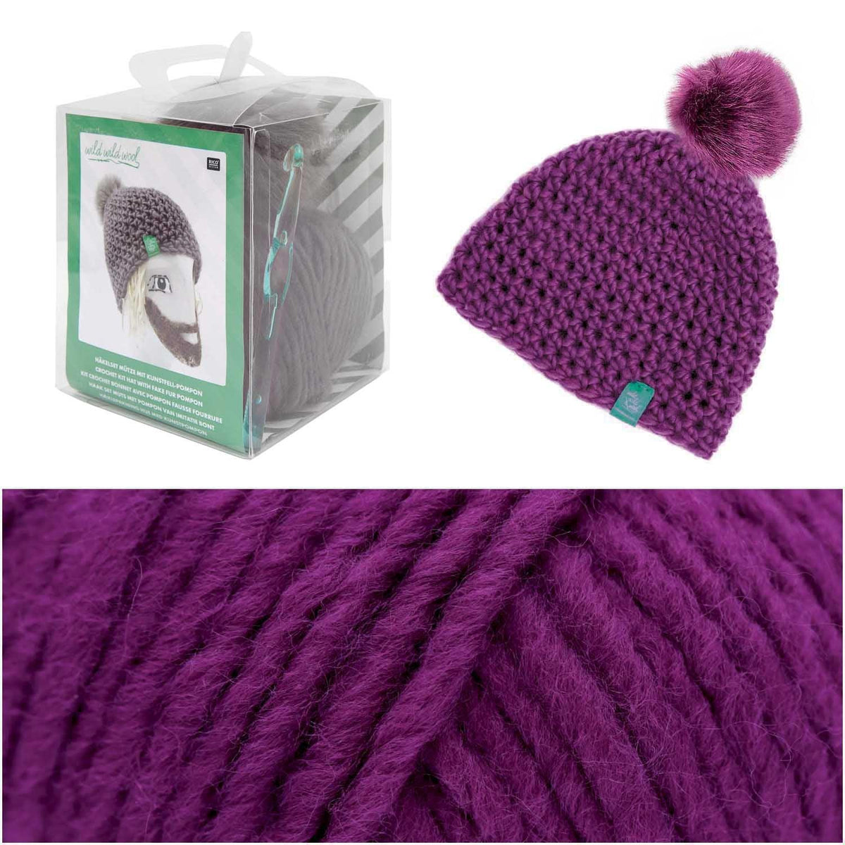 Rico Design Häkelset Mütze Wild Wild Wool Pompon Fuchsia - Craftguru