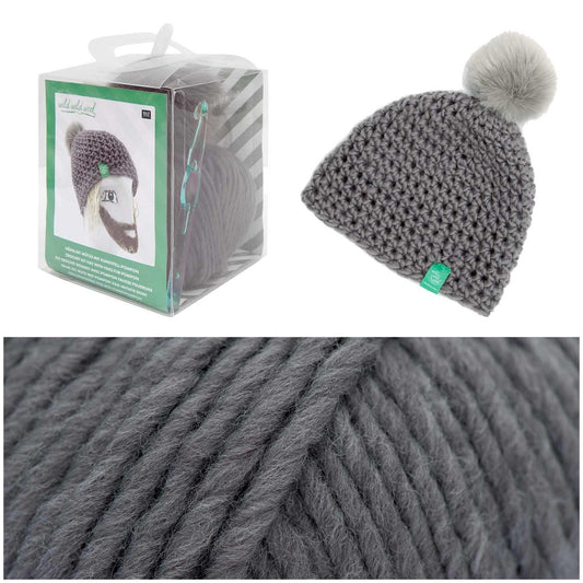 Rico Design Häkelset Mütze Wild Wild Wool Pompon Grau - Craftguru